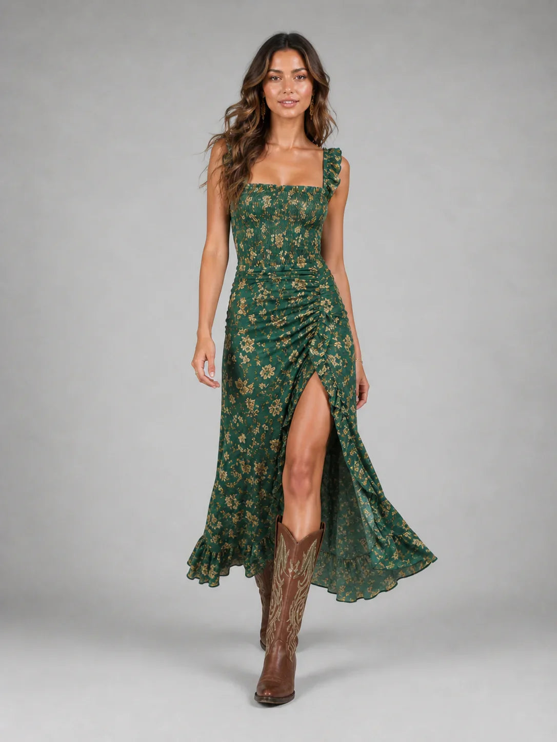 Women’s Boho Floral Side Slit Maxi Dress – Flowing Silhouette 0