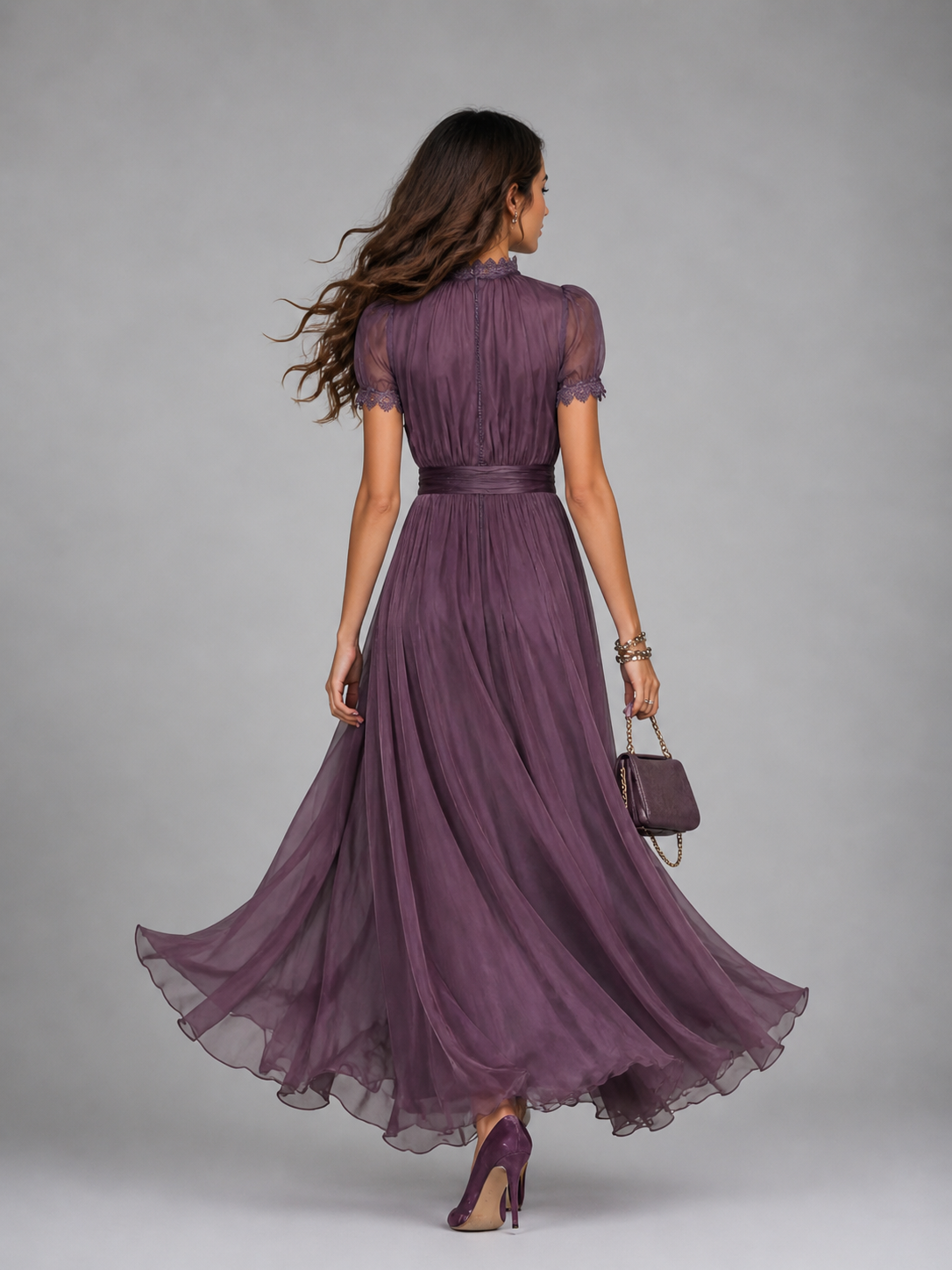 Women’s Chiffon Lace Trim Maxi Dress – Flowing Silhouette 2