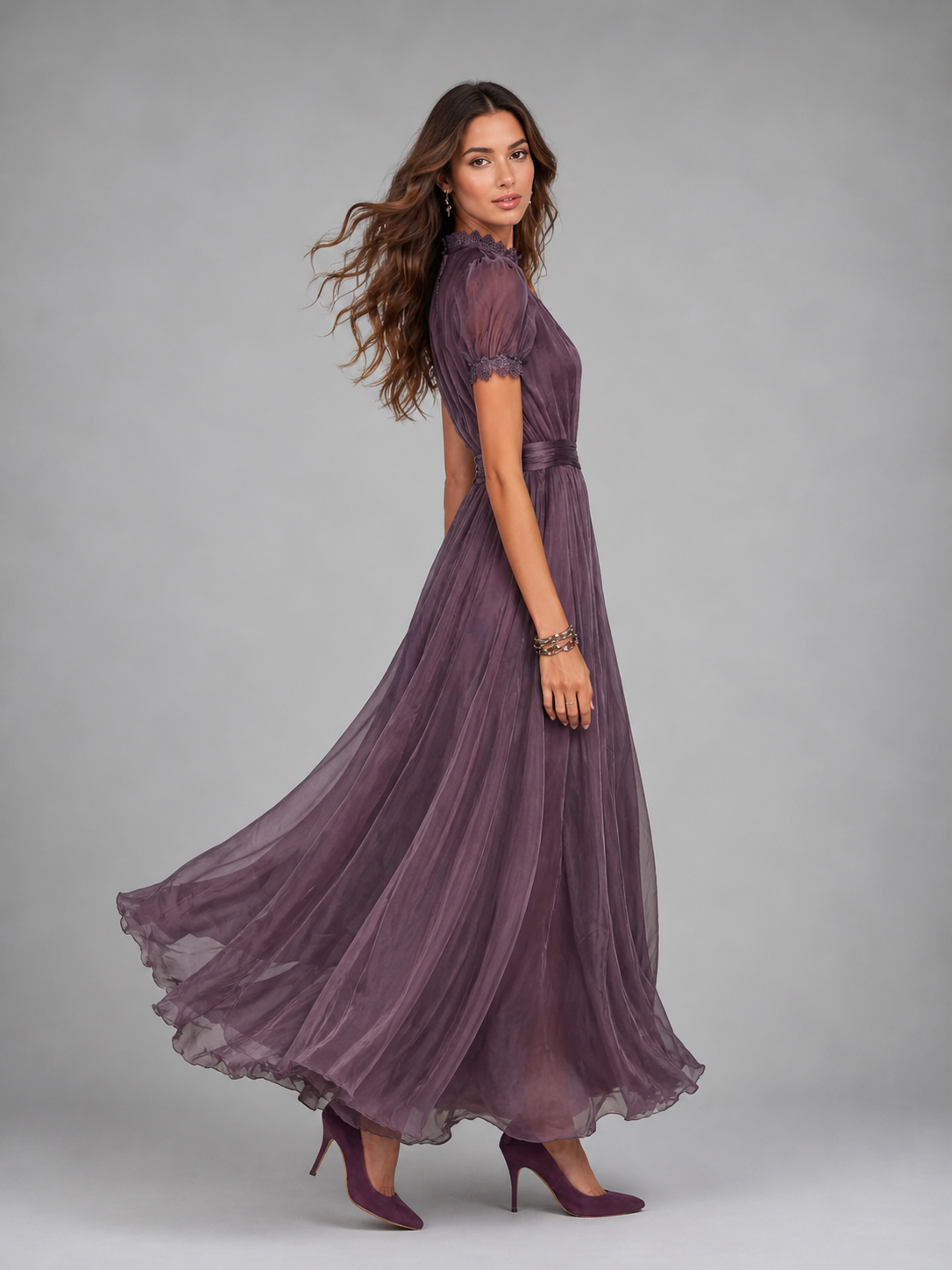 Women’s Chiffon Lace Trim Maxi Dress – Flowing Silhouette 3