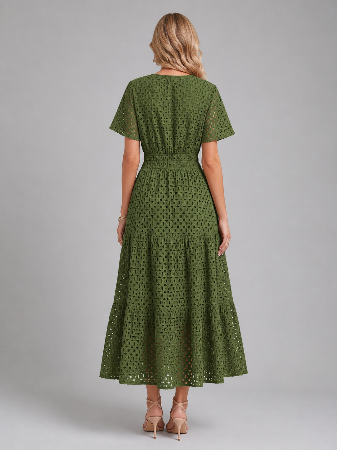 Women’s Eyelet A-Line Midi Dress – Cotton Blend Summer Style 2