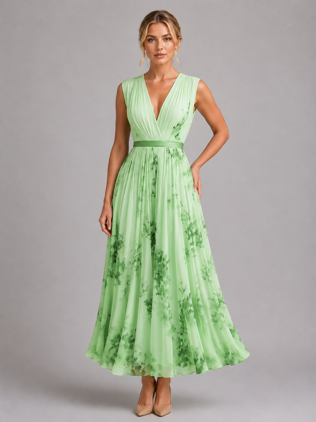 Women’s Floral Maxi Dress – Pleated A-Line Fit 3