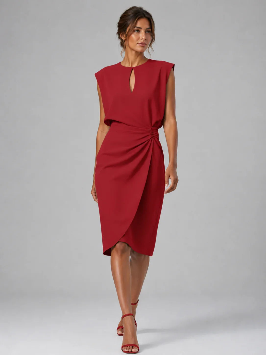 Women’s Keyhole Neck Midi Dress – Ruched Waist Elegant Fit 5