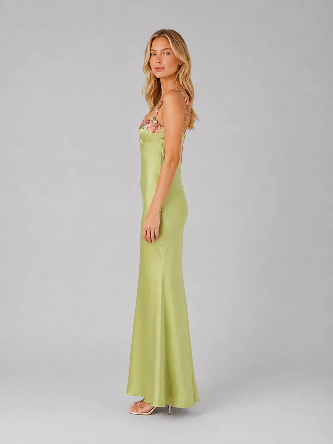 Women's Satin Feel Floral Embroidered Maxi Dress – Sculpted Fit 3