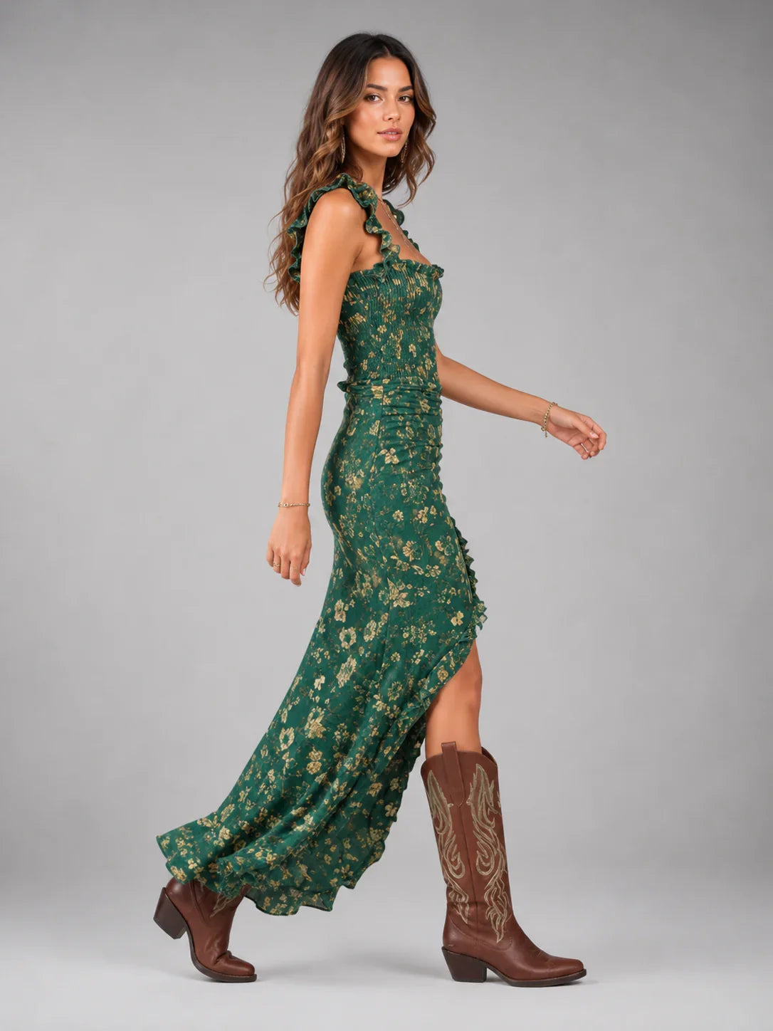 Women’s Boho Floral Side Slit Maxi Dress – Flowing Silhouette 3