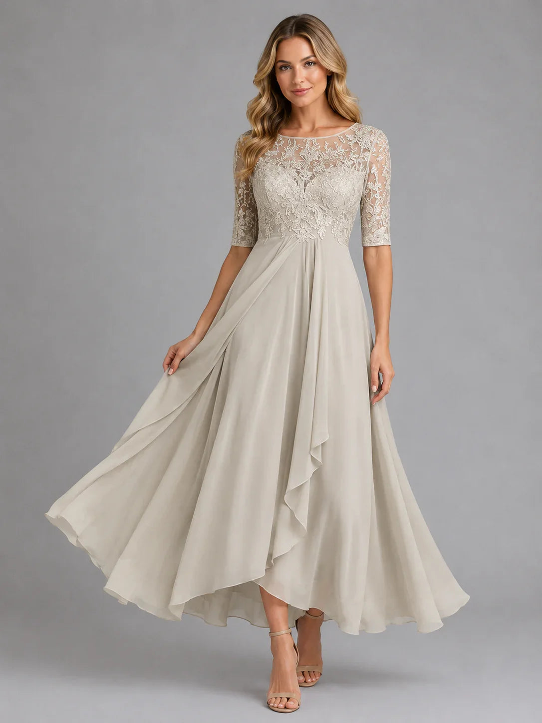 Women's Chiffon Lace Midi Dress – Flowing Silhouette 4
