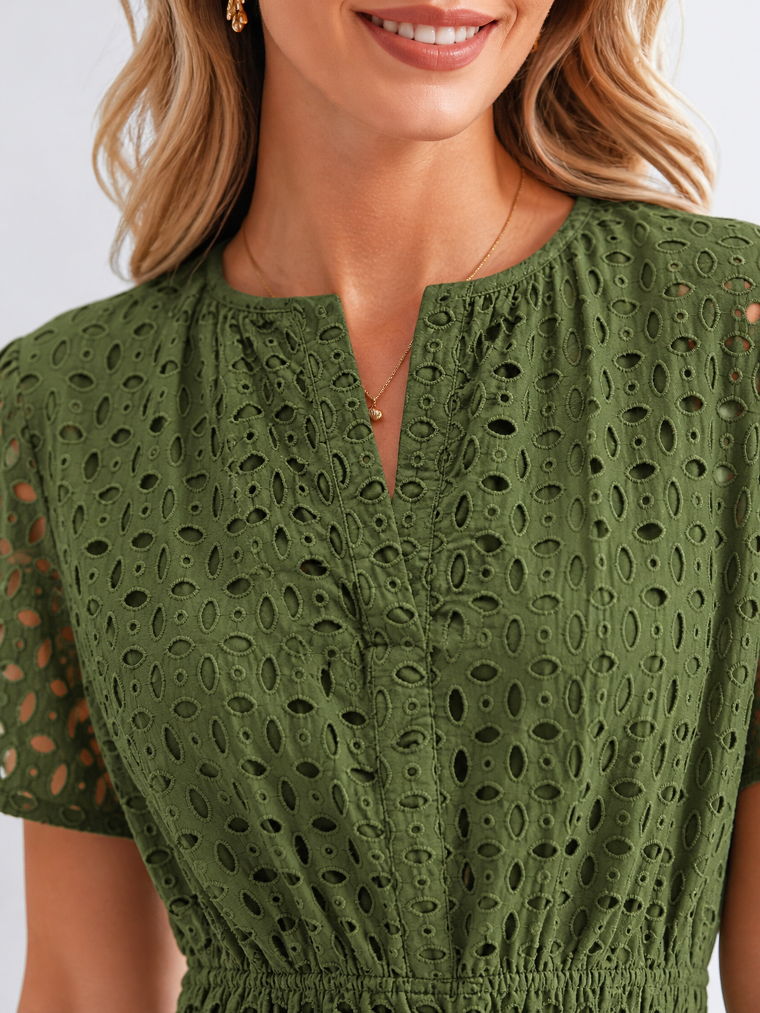 Women’s Eyelet A-Line Midi Dress – Cotton Blend Summer Style 1