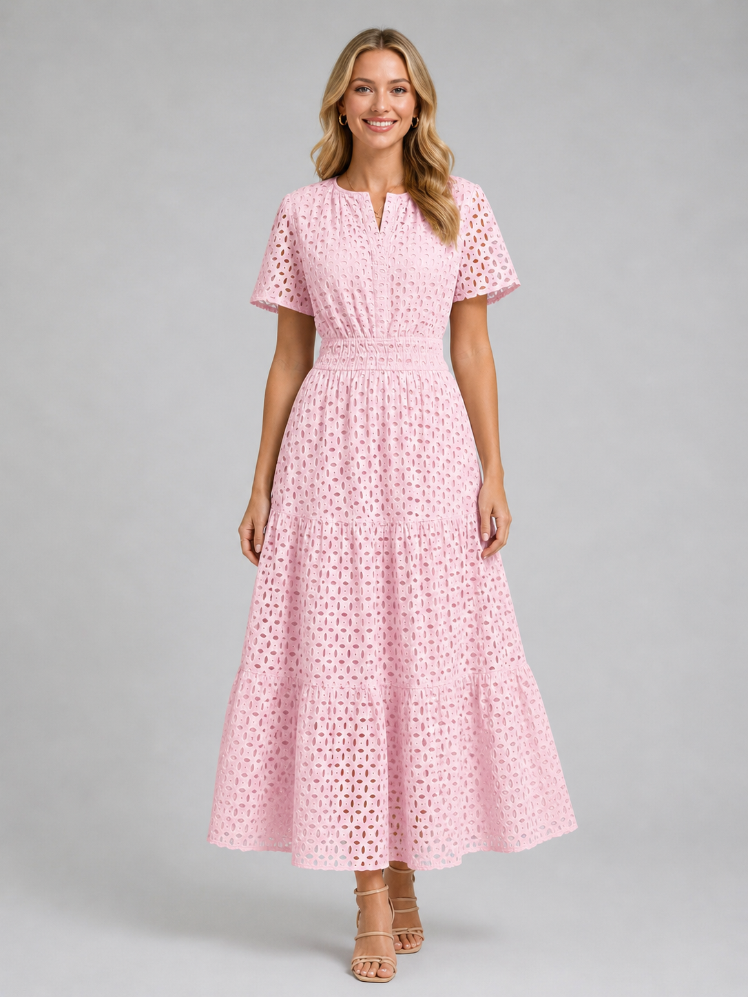 Women’s Eyelet A-Line Midi Dress – Cotton Blend Summer Style 5