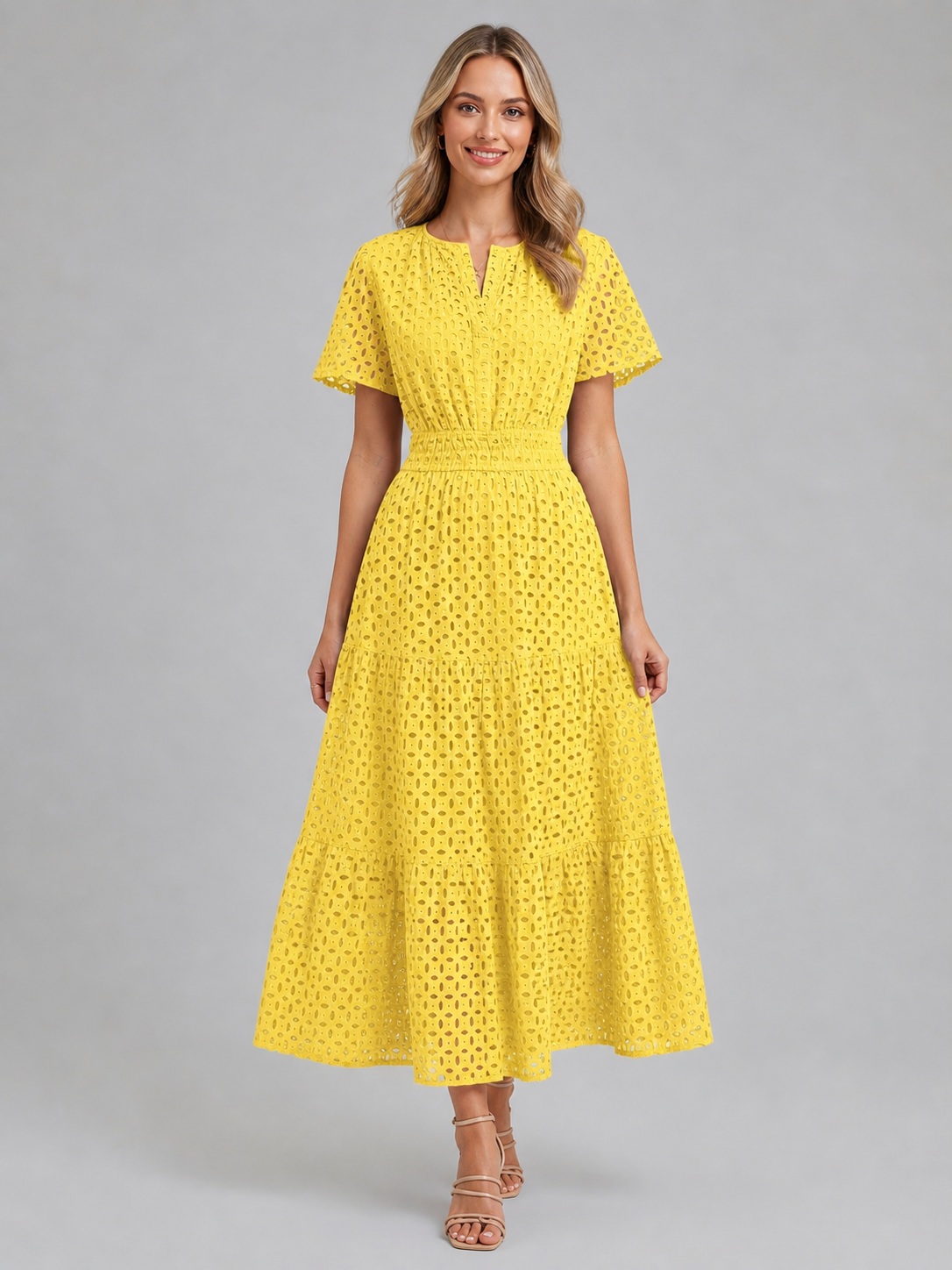 Women’s Eyelet A-Line Midi Dress – Cotton Blend Summer Style 7