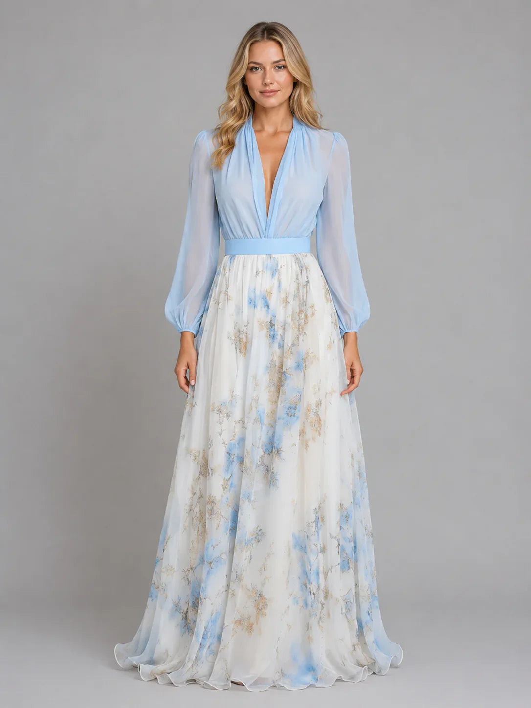 Women’s Floral Chiffon Maxi Dress – Flowing Silhouette 0