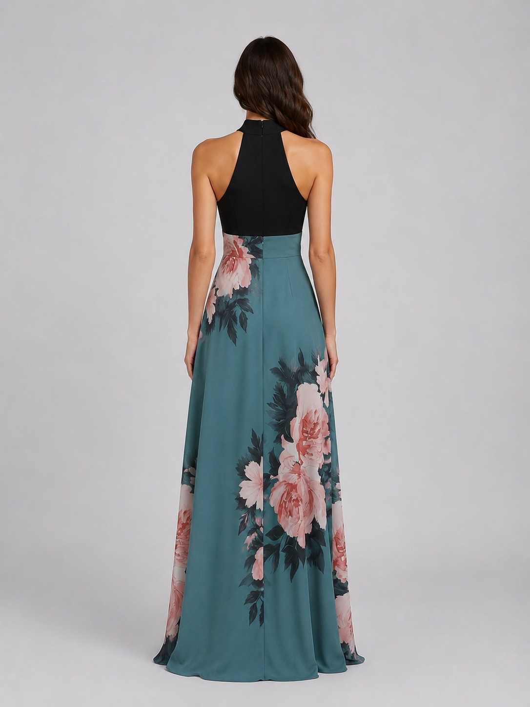 Women's Floral Halter Neck Maxi Dress – Elegant Occasion Gown 1