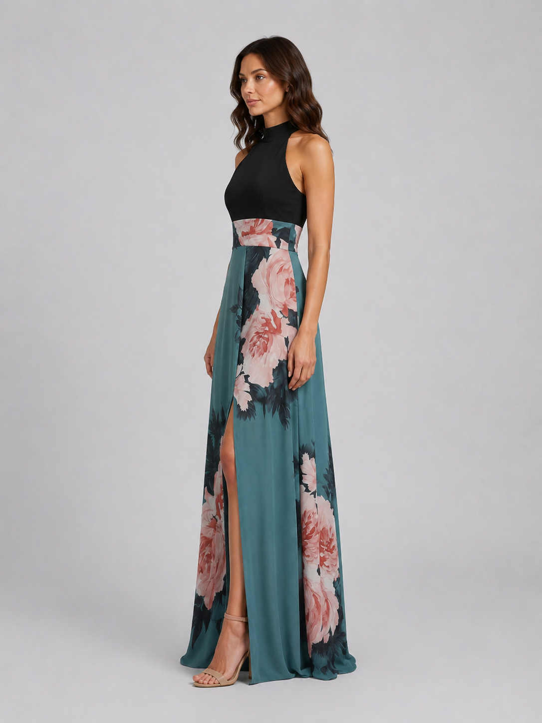 Women's Floral Halter Neck Maxi Dress – Elegant Occasion Gown 3