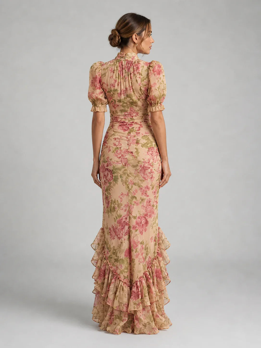 Women’s Floral High Neck Ruffle Maxi Dress – Flowy Printed Silhouette 1