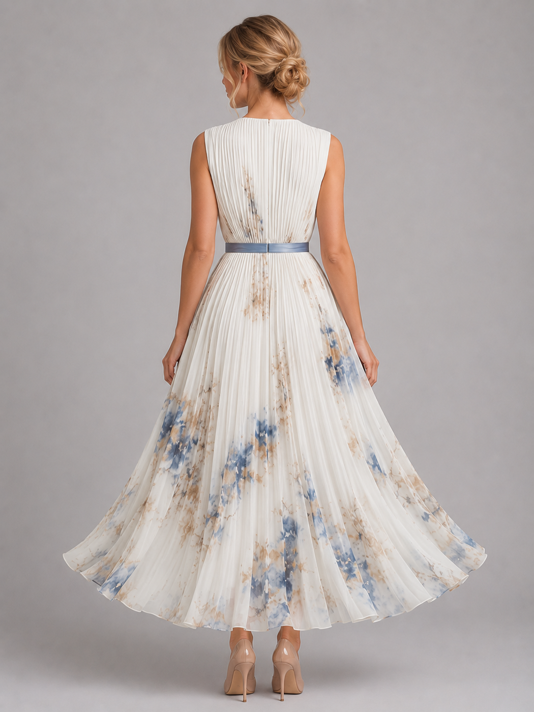 Women’s Floral Maxi Dress – Pleated A-Line Fit 1