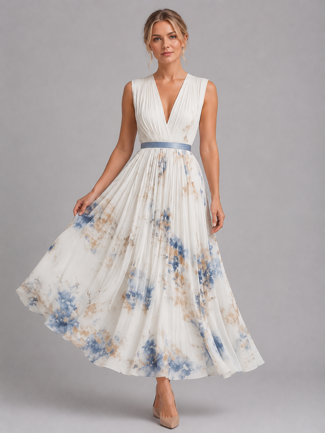 Women’s Floral Maxi Dress – Pleated A-Line Fit 2