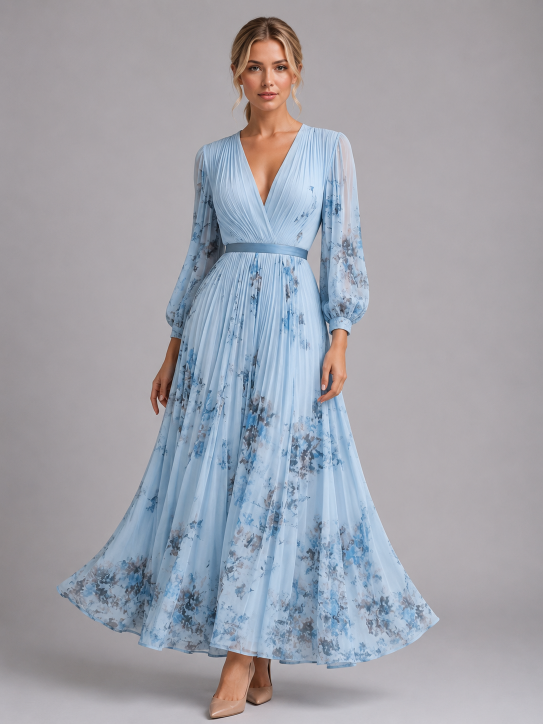 Women’s Floral Maxi Dress – Pleated A-Line Fit 4