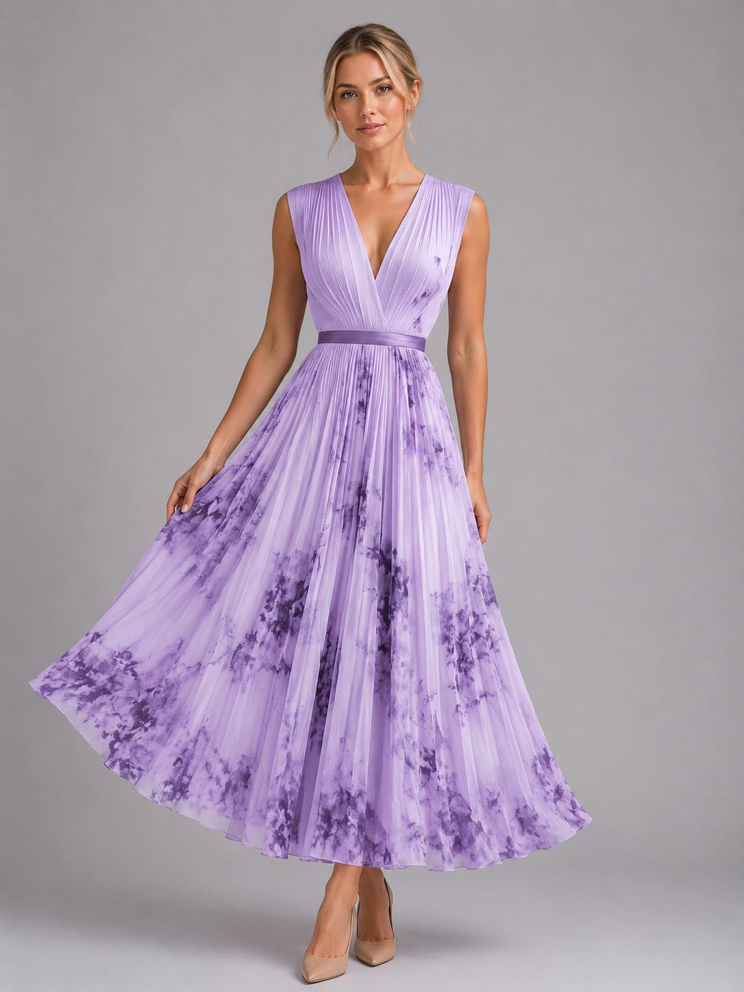 Women’s Floral Maxi Dress – Pleated A-Line Fit 5