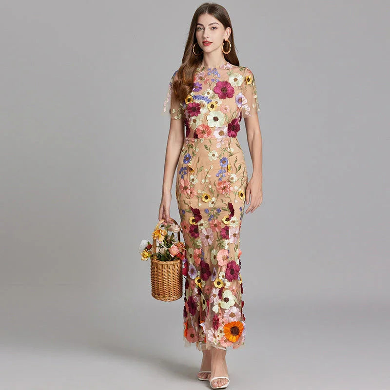 Women’s Floral Midi Dress – 3D Appliqué Wedding Guest Dress 5
