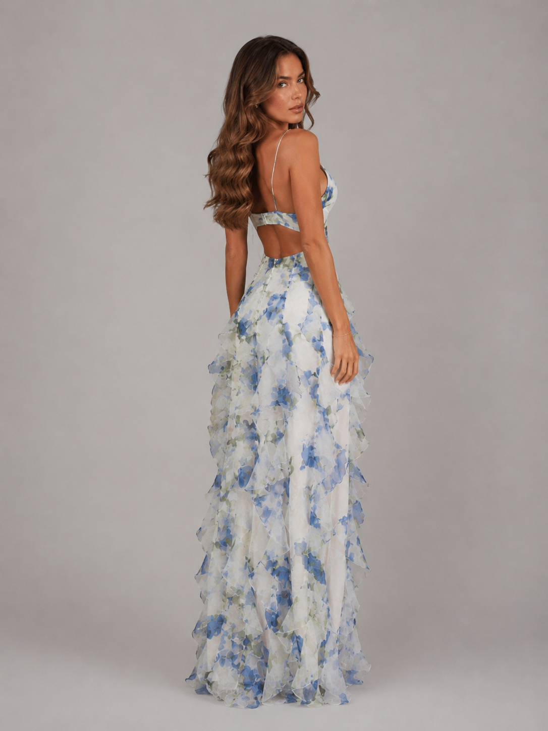 Women’s Floral Ruffle Maxi Dress – Chiffon Look Summer Elegance 1