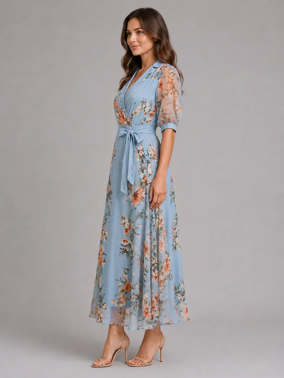 Women’s Floral Wrap Maxi Dress – Waist Tie Fit 3