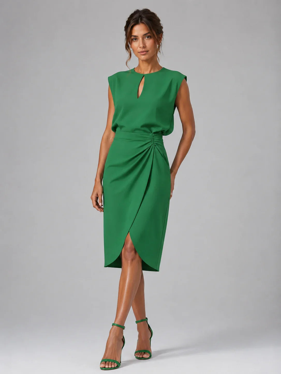 Women’s Keyhole Neck Midi Dress – Ruched Waist Elegant Fit 6