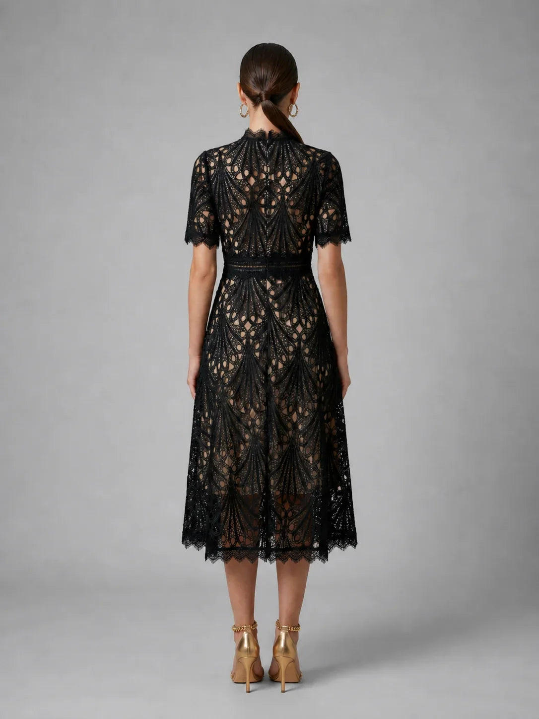 Women’s Lace Midi Dress – High Neck Elegant A-Line Silhouette 2