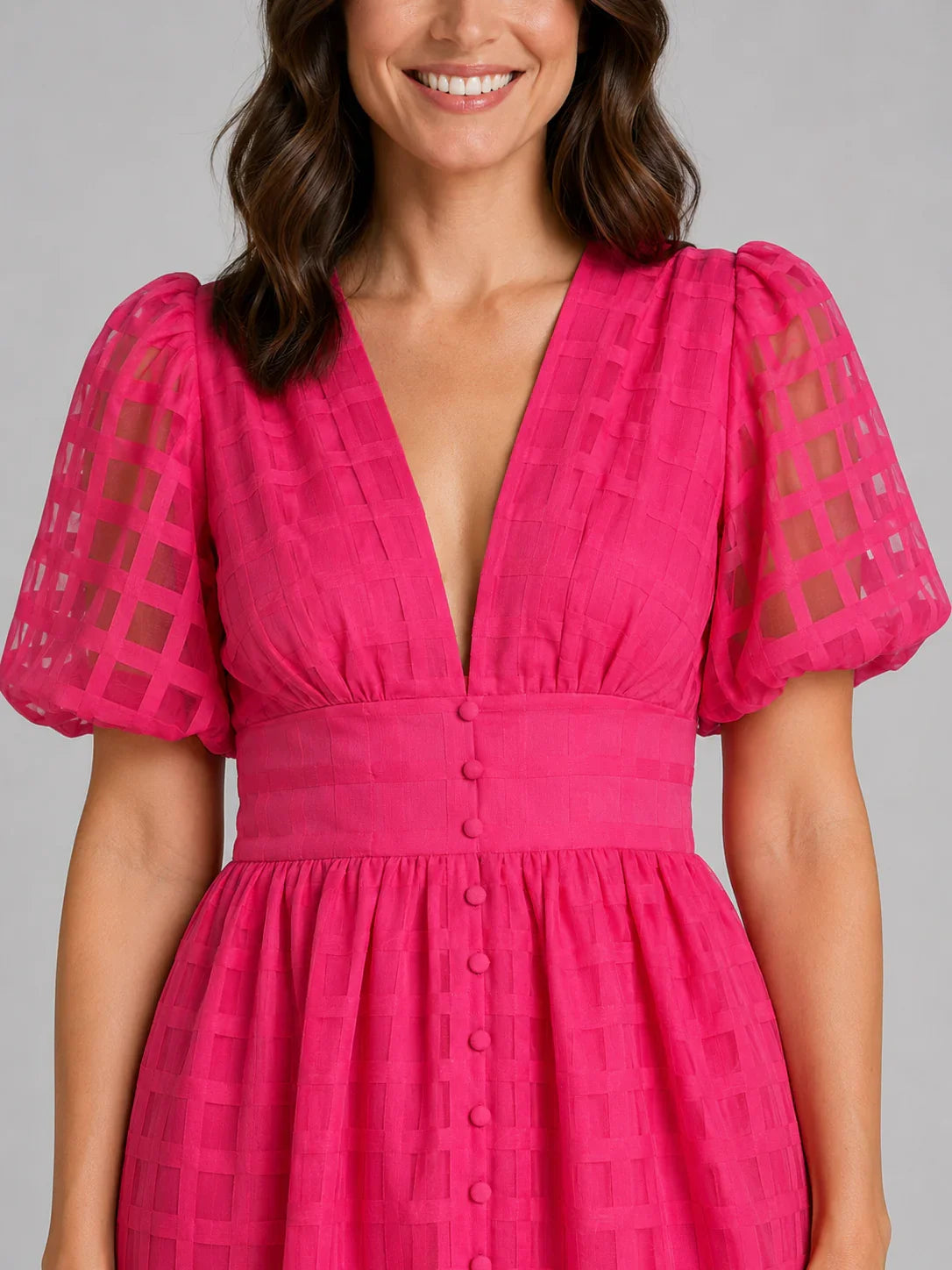 Women's Lattice Detail Puff Sleeve Midi Dress – Summer Occasion Style 2