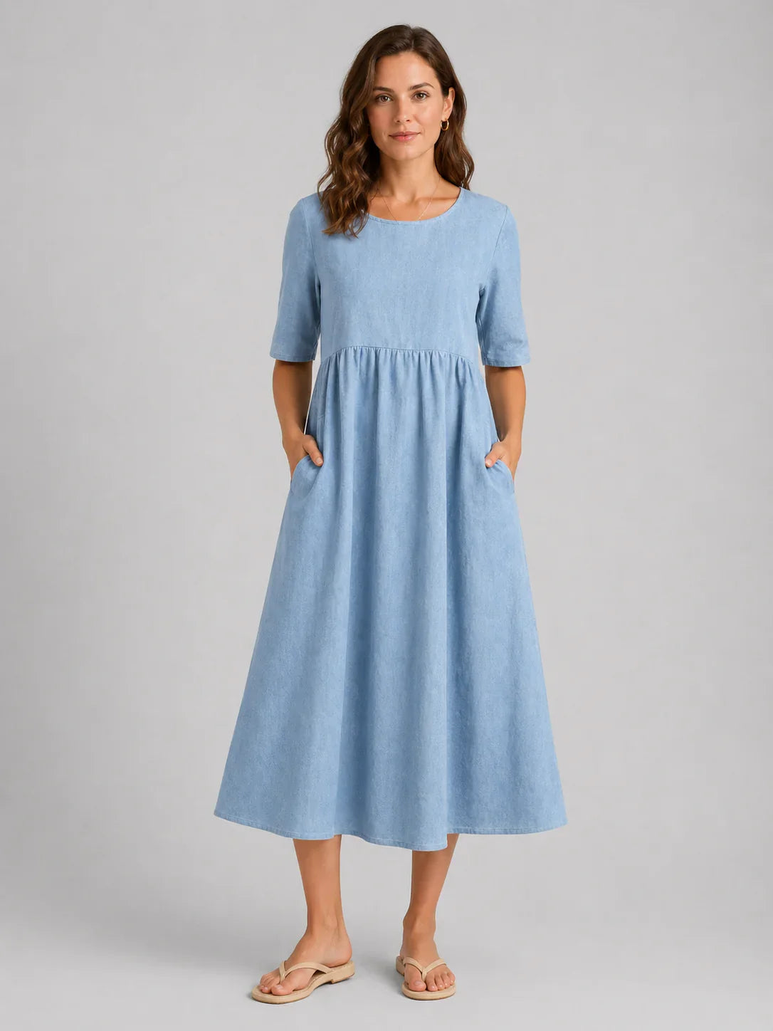 Women’s Linen Look Midi Dress – Flattering Style 0