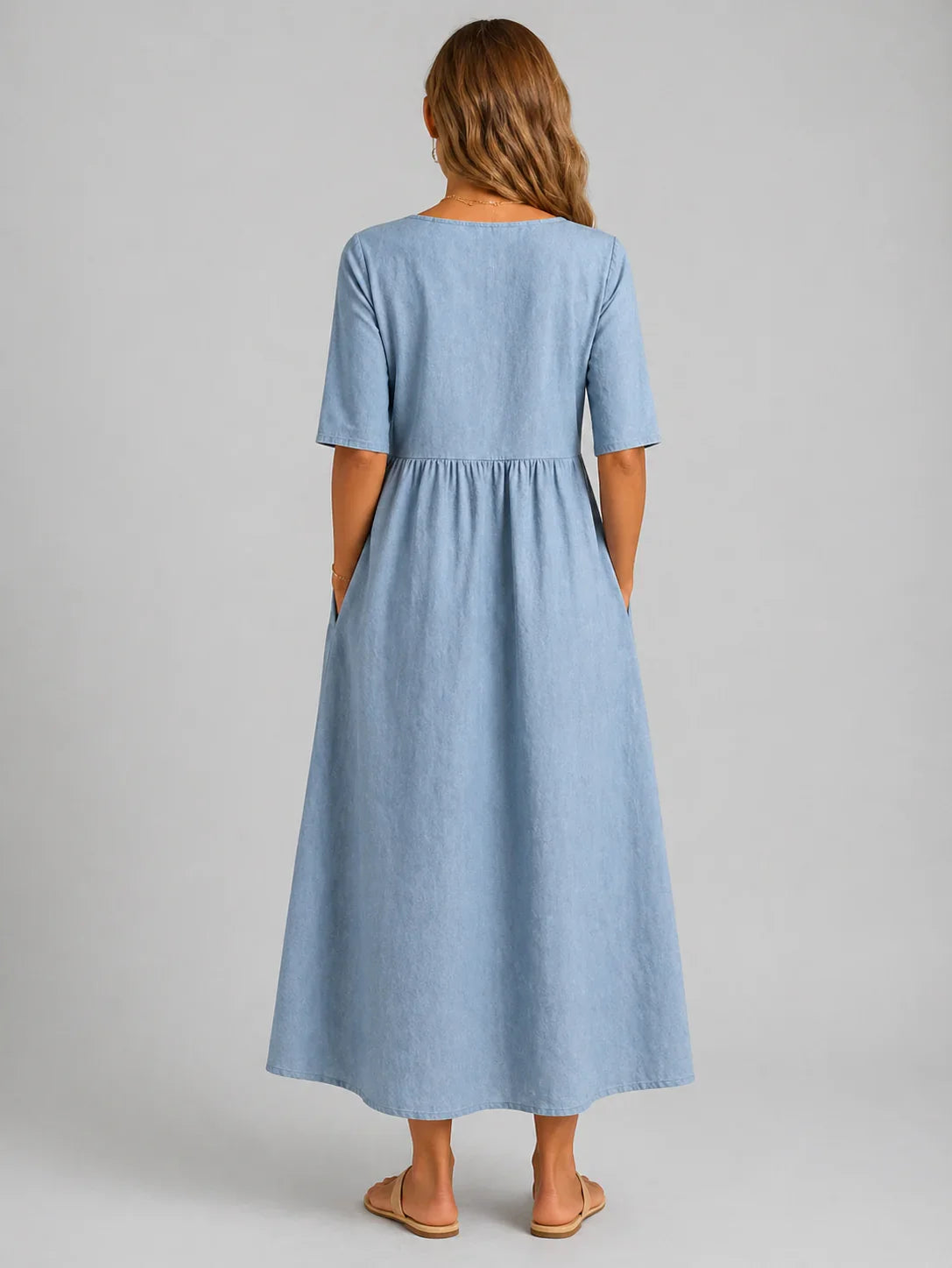 Women’s Linen Look Midi Dress – Flattering Style 1