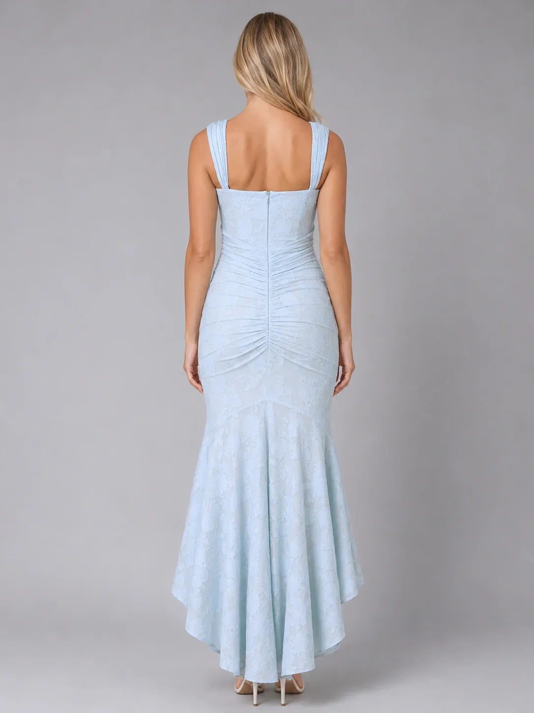 Women’s Ruched Lace Midi Dress – Sculpted Bodycon Fit 1