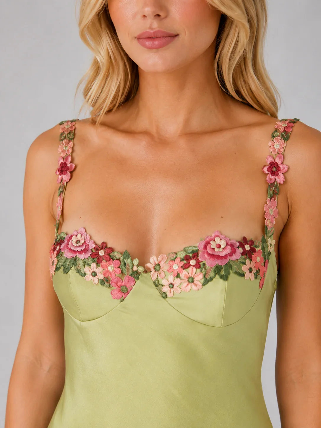 Women's Satin Feel Floral Embroidered Maxi Dress – Sculpted Fit 2