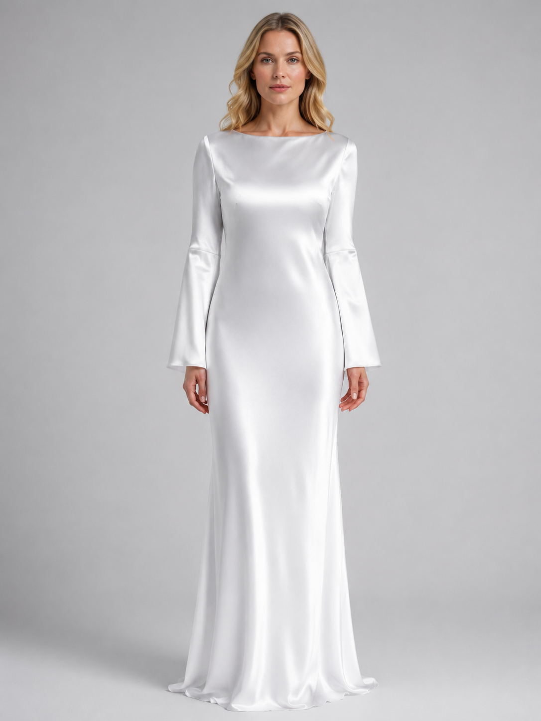 Women’s Satin Feel Long Sleeve Maxi Dress – Elegant Occasion Style 0
