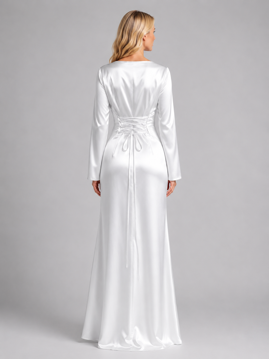 Women’s Satin Feel Long Sleeve Maxi Dress – Elegant Occasion Style 1