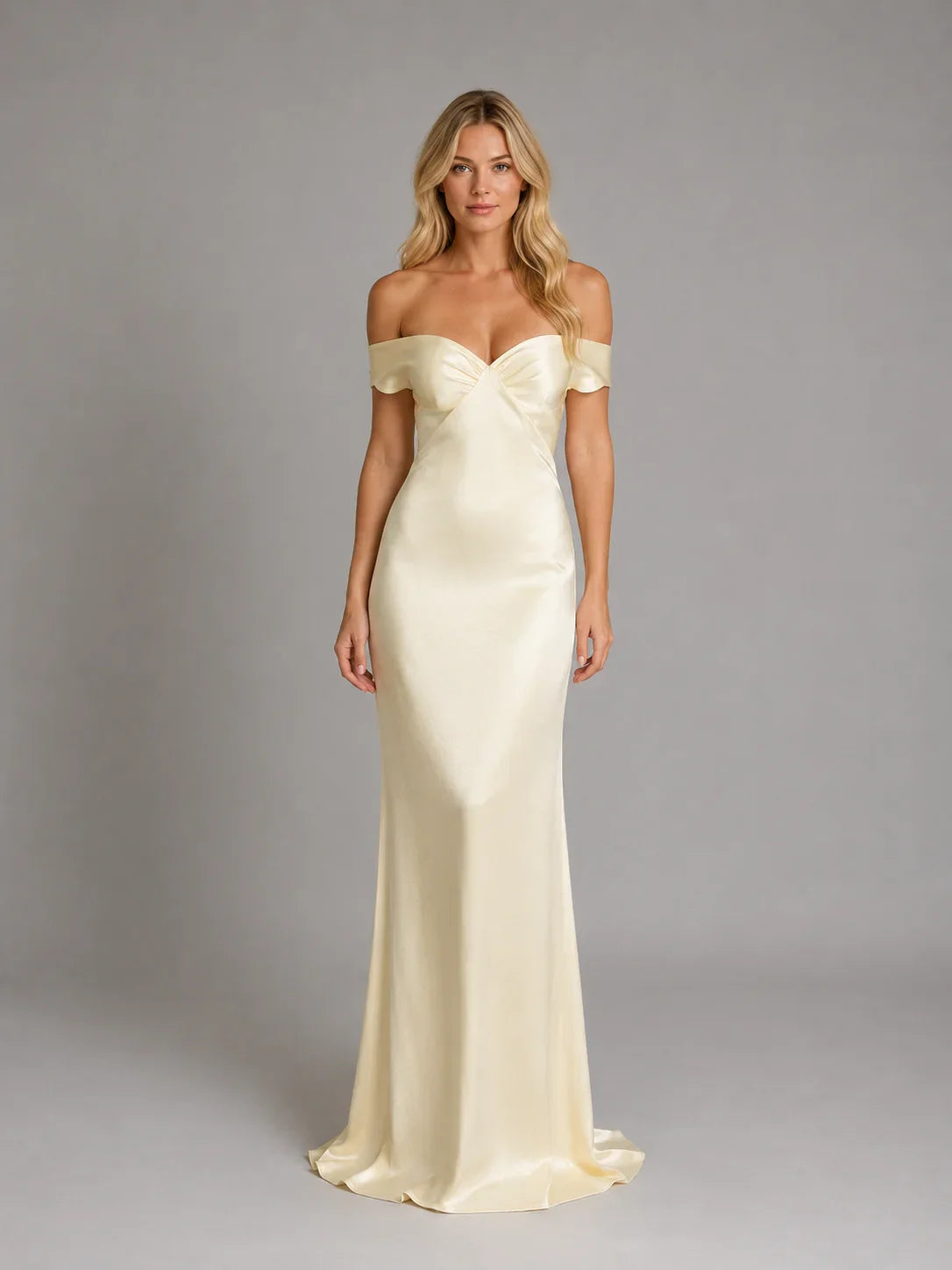 Women’s Satin Feel Off-Shoulder Maxi Dress – Evening Gown 0