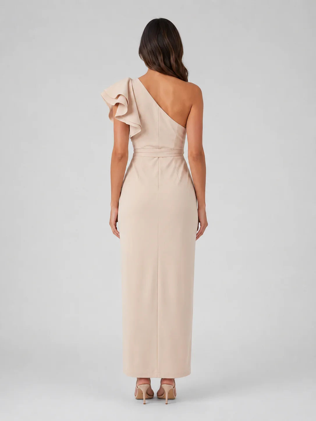 Women’s Sculpting One-Shoulder Midi Dress – Ruffle Detail 1
