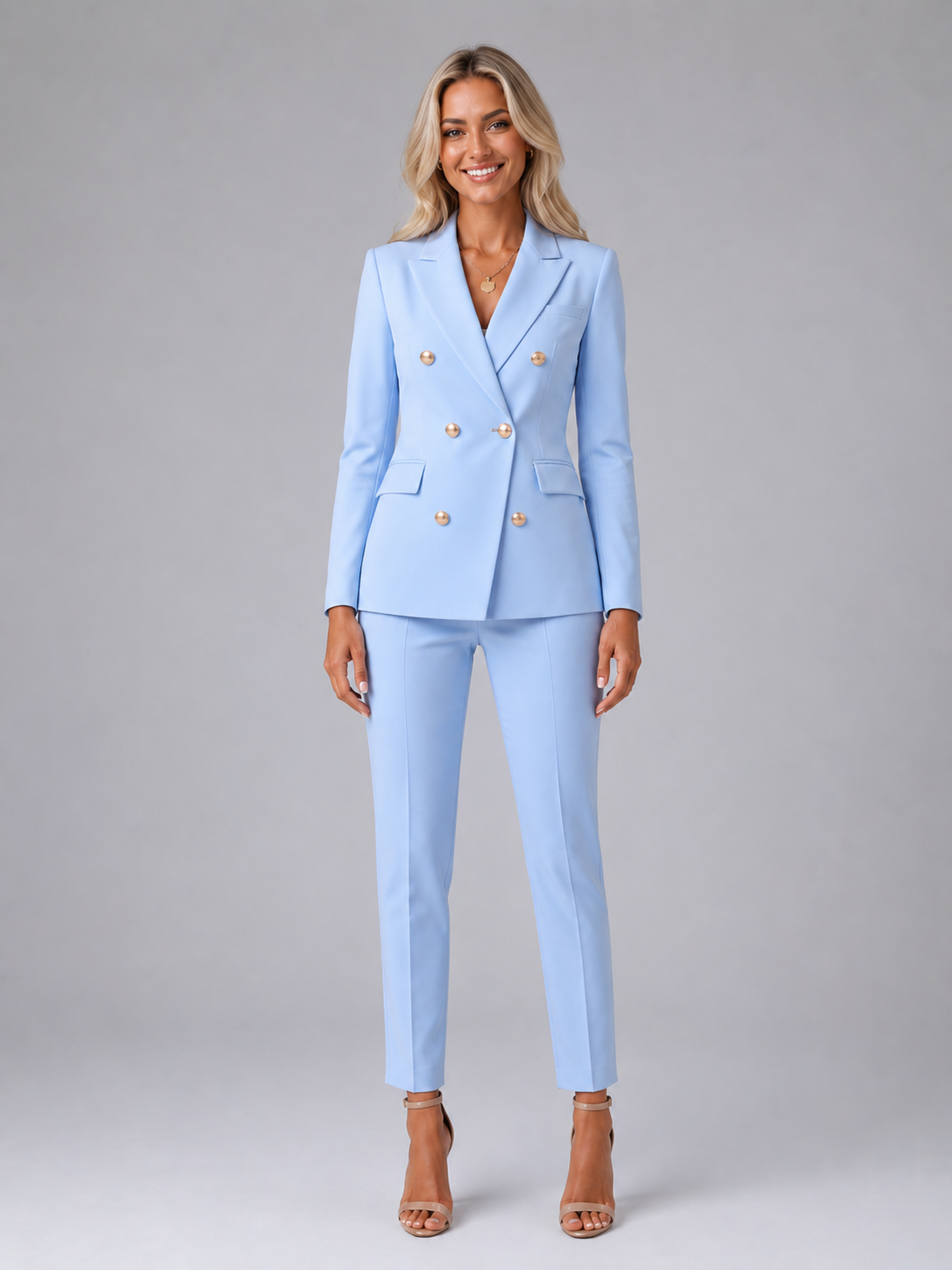 Women’s Tailored Double-Breasted Blazer & Trousers Set – Elegant Structured Fit 0