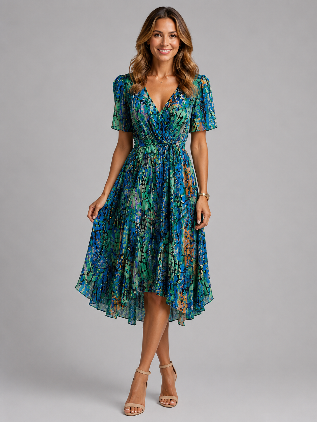 Women’s V-Neck Summer Dress – Flowing Silhouette 0