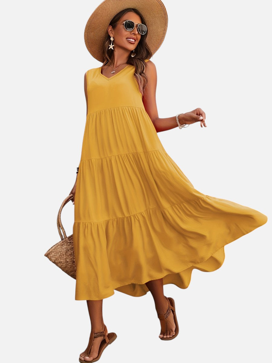 Women’s V-Neck Tiered Maxi Dress – Effortless Summer Elegance 0